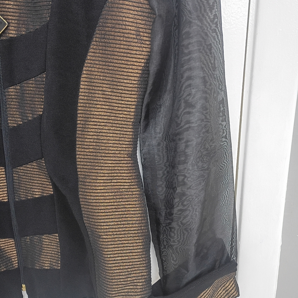 Vintage Black Jacket with Bronze Mesh Accents - Women's Tailored Zip Blazer - Picture 5 of 12